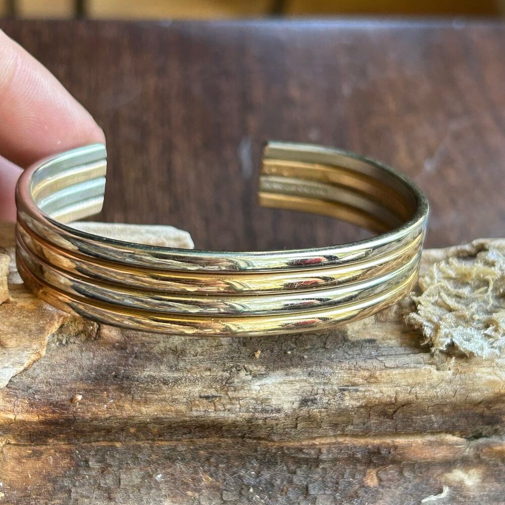 Sergio Lub Vintage Brass Silver Tone Cuff Bracelet